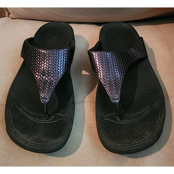 Fitflop Lulu Black Weave Thong Slip On Sandals Women's Sz 8 (407-001) - Picture 2 of 9